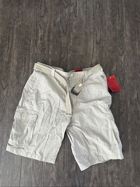 Khaki Cargo Shorts with Woven Belt